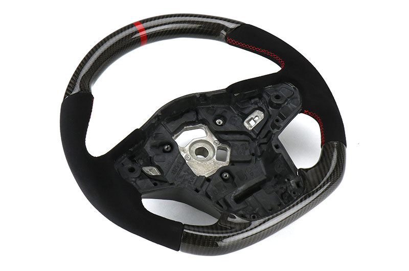 OLM Carbon Pro Steering Wheel Carbon Fiber and Alcantara with Red Stripe