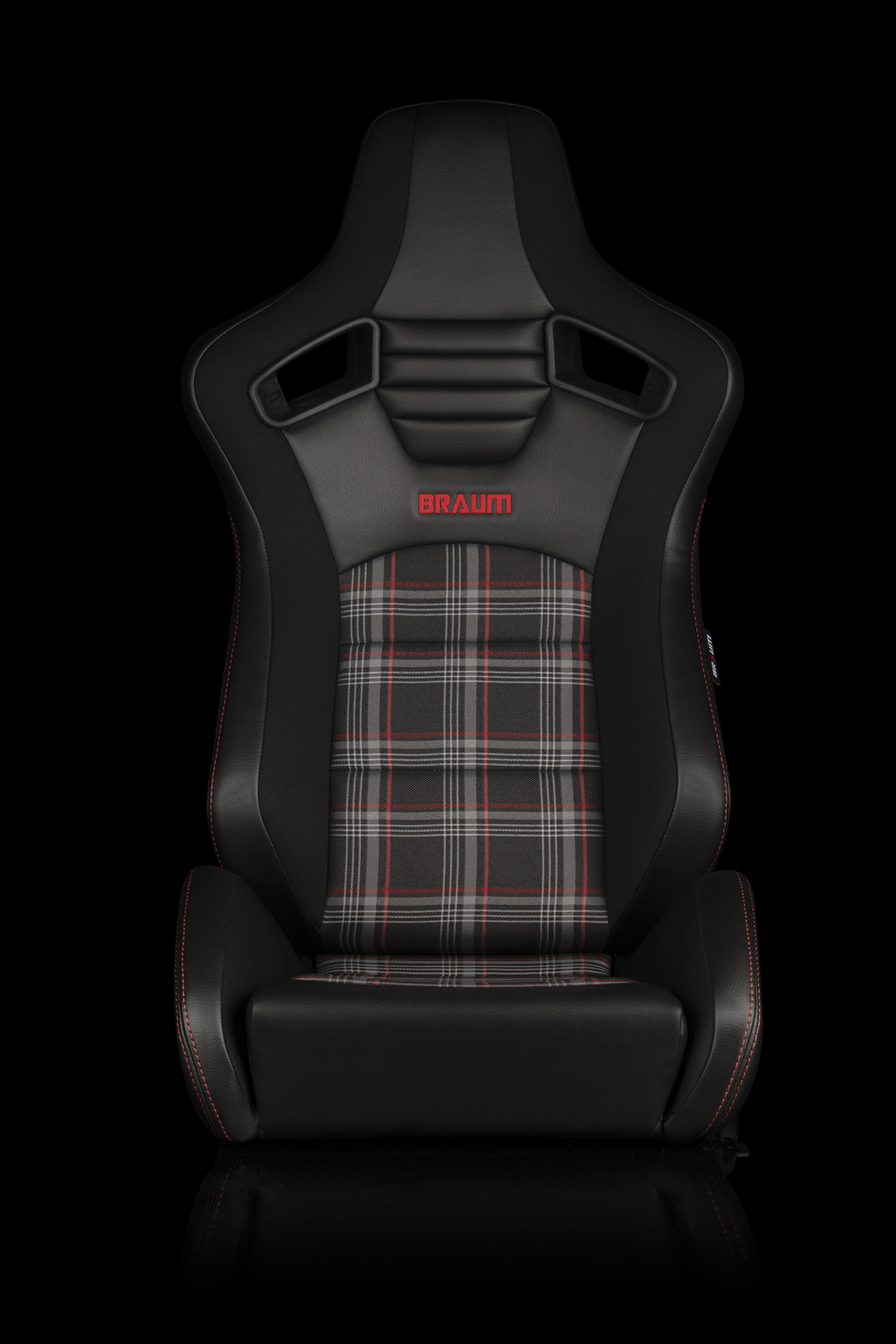 Braum Elite-S Series Sport Seats - Black & Red Plaid (Red Stitching) Pair - Universal