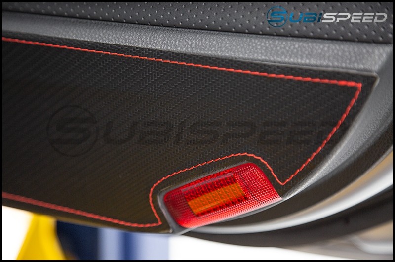 OLM Carbon Look Kick Guard Protection Set with Red or Silver Stitching