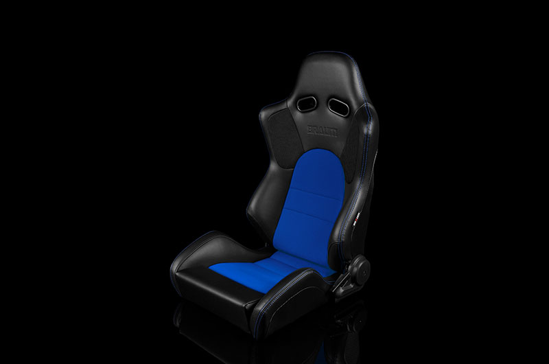 Braum Advan Series Sport Seats - Black Leatherette with Blue Fabric Insert Pair