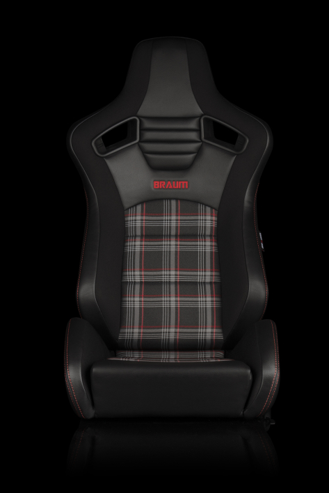 Braum Elite-S Series Sport Seats - Black & Red Plaid (Red Stitching) Pair - Universal