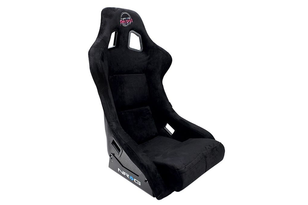 NRG Innovations FRP Bucket Seat PRISMA Edition with pearlized back. All Black alcantara vegan material. (Large)