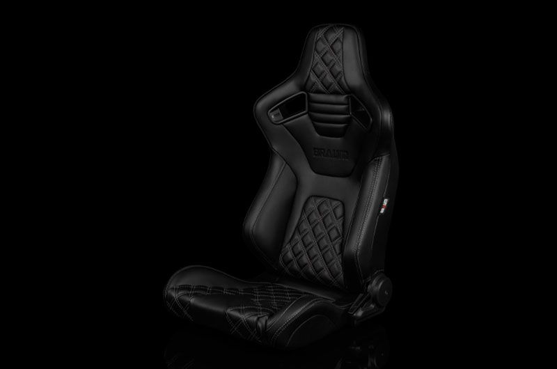 Braum Elite-X Series Sport Seats - Black Diamond (Double Grey Stitching / Black Piping) Pair